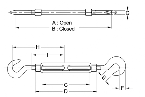 Tăng đơ 2 đầu móc DCH TBHH/ TBHH TURNBUCKLE HOOK & HOOK